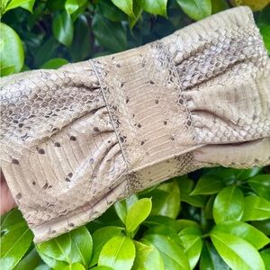 Furla Vintage Genuine Python Snakeskin Clutch Neutral Exotic Leather Italy Y2K